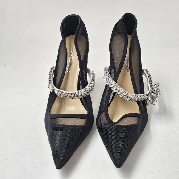 MACH & MACH Lotus Flower Crystal Mesh Pumps Black Stiletto Heels EU38 $1100 - Picture 3 of 11